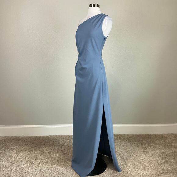 Sachin & Babi One Shoulder Long Column Evening Gown Slate Blue Size 12 Dress - Picture 5 of 12